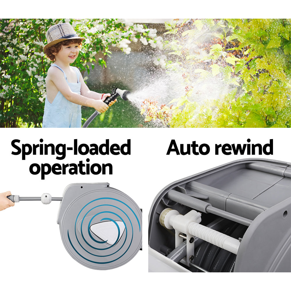 Water Hose Reel 10M Retractable Auto Rewind Garden Spray Gun