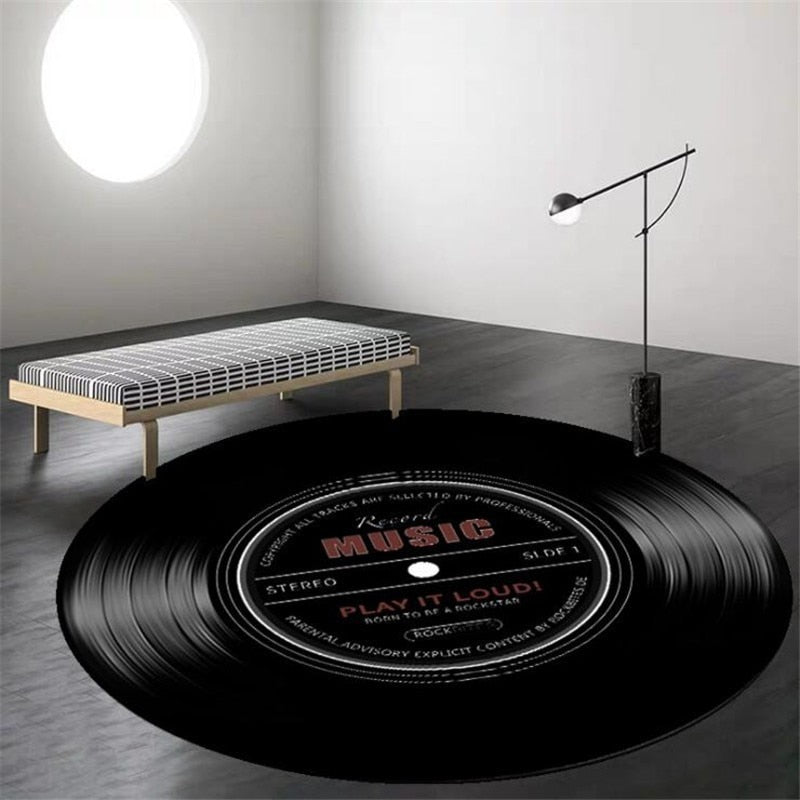 Music Vinyl Record Printed Round Soft Carpet Rug (2) Music Black all sizes