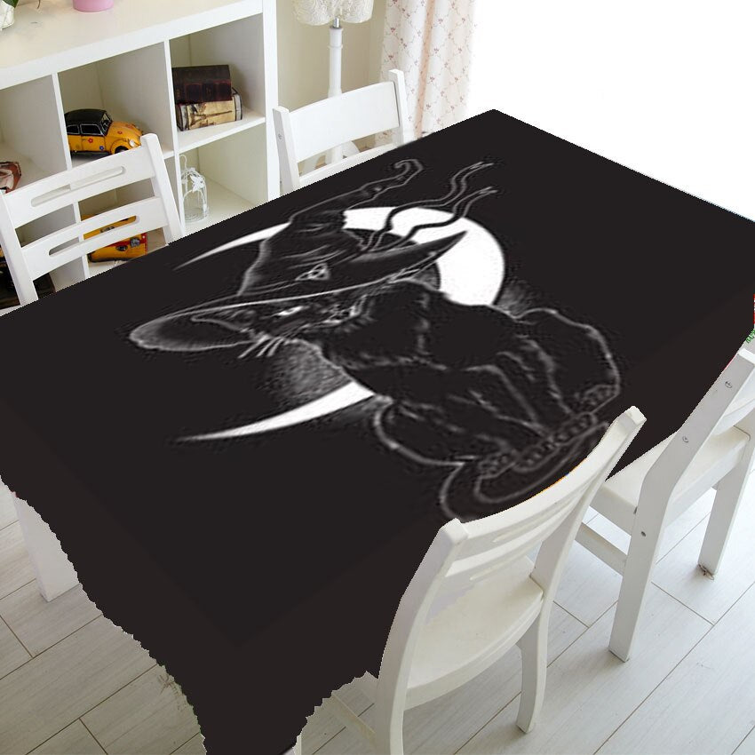 Black table cloth Witch cat