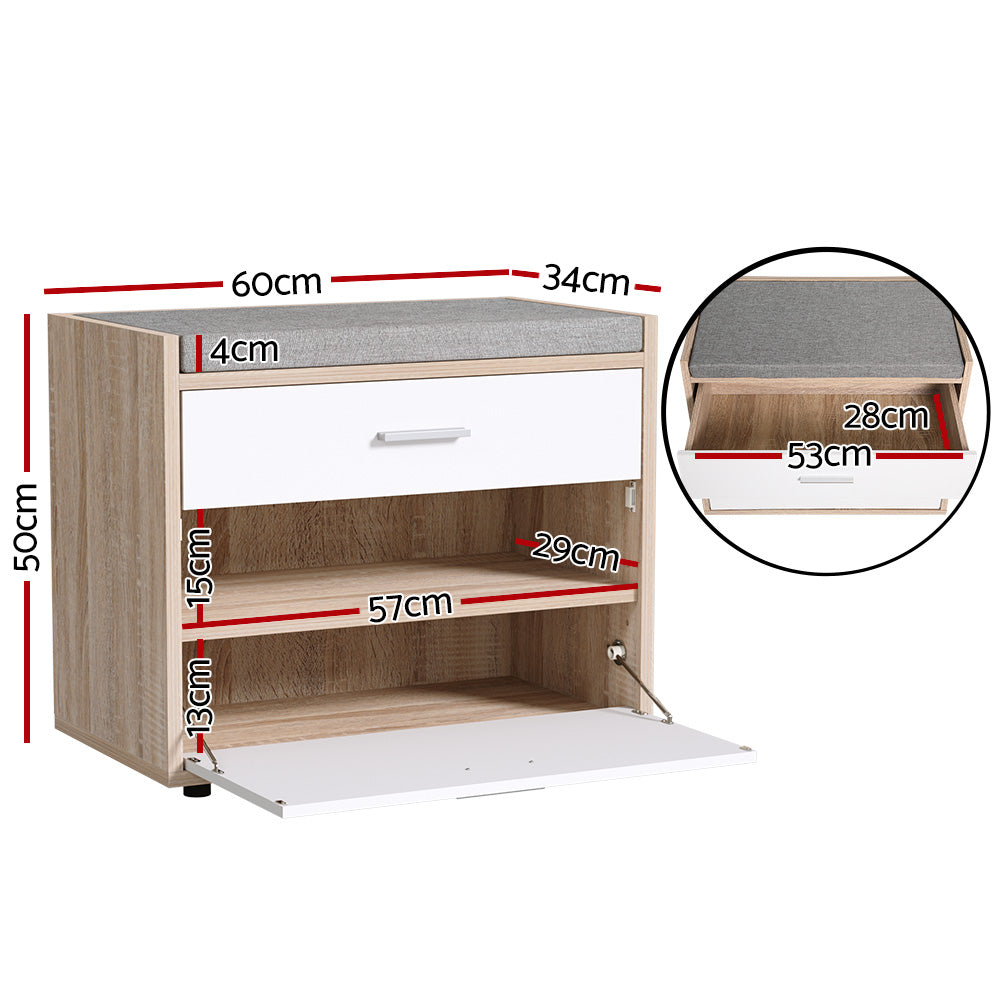 Artiss Shoe Rack Bench Shoe Cabinet 8 Pairs White Niva