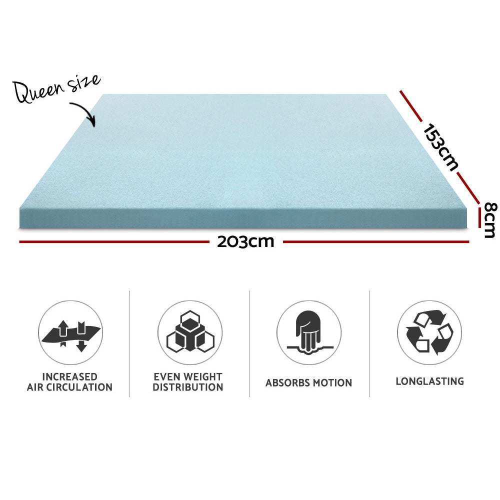 Giselle Bedding Memory Foam Mattress Topper Cool Gel 8cm Queen