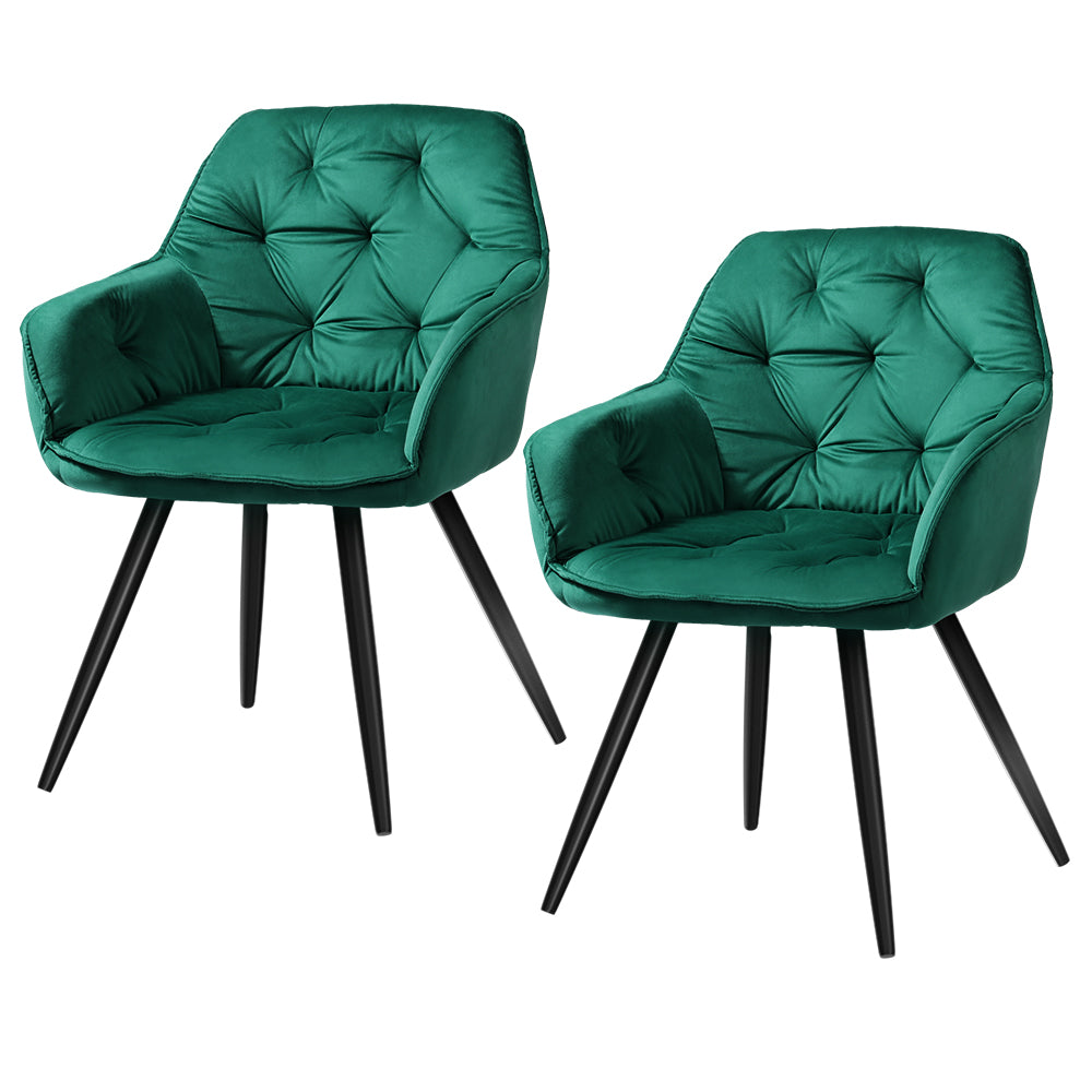 Artiss Dining Chairs Set of 2 Velvet Diamond Tufted Armchair Green