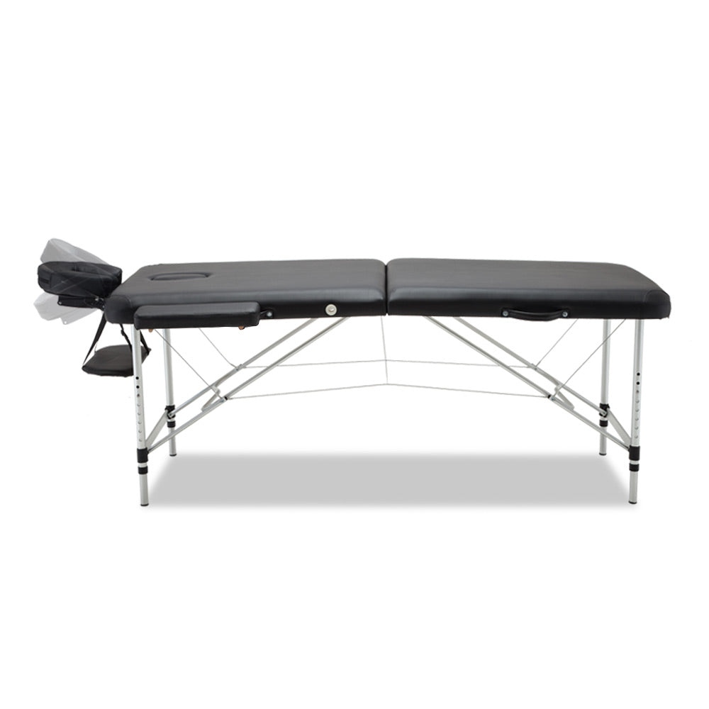 Zenses 70cm Wide Portable Aluminium Massage Table Two Fold Treatment Beauty Therapy Black