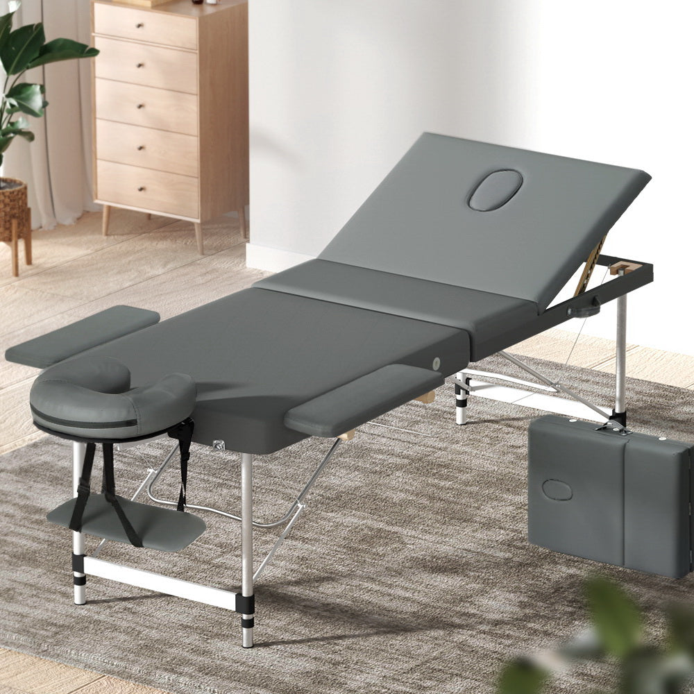 Zenses Massage Table 55cm Portable 2 Fold Aluminium Beauty Bed Grey