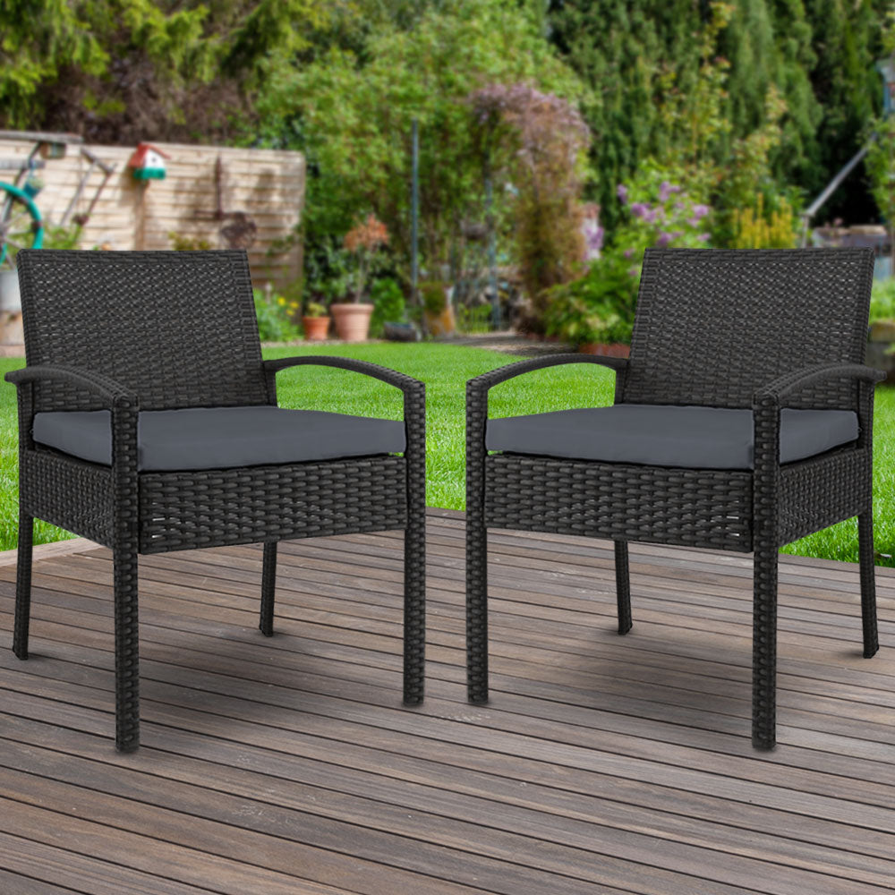 Gardeon 2PC Outdoor Dining Chairs Patio Furniture Rattan Lounge Chair Cushion Felix