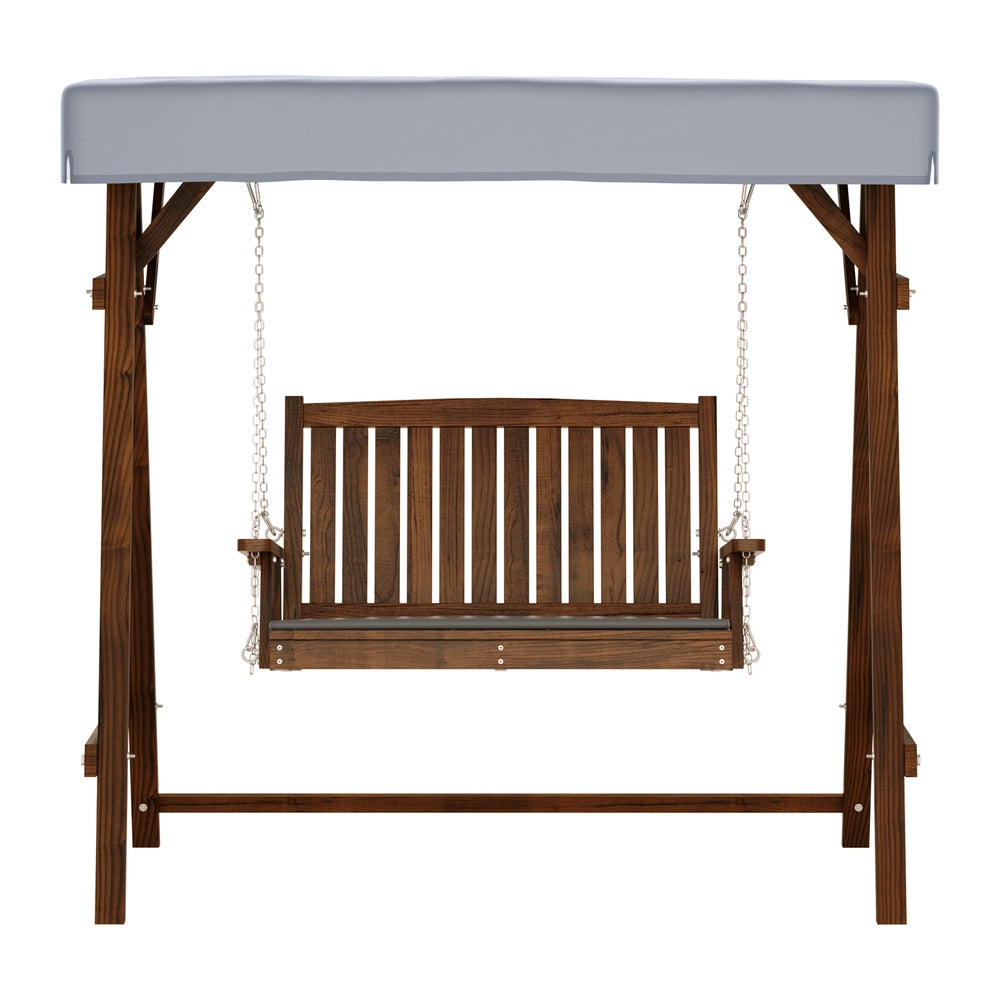 Gardeon Outdoor Wooden Swing Chair Garden Bench Canopy Cushion 2 Seater Charcoal