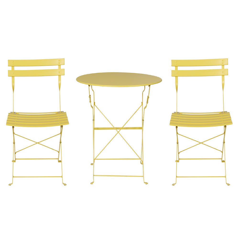 Gardeon 3PC Outdoor Bistro Set Steel Table and Chairs Patio Furniture Yellow