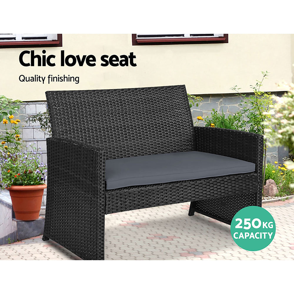 Gardeon 4 PCS Outdoor Sofa Set Rattan Chair Table Setting Garden Furniture Black