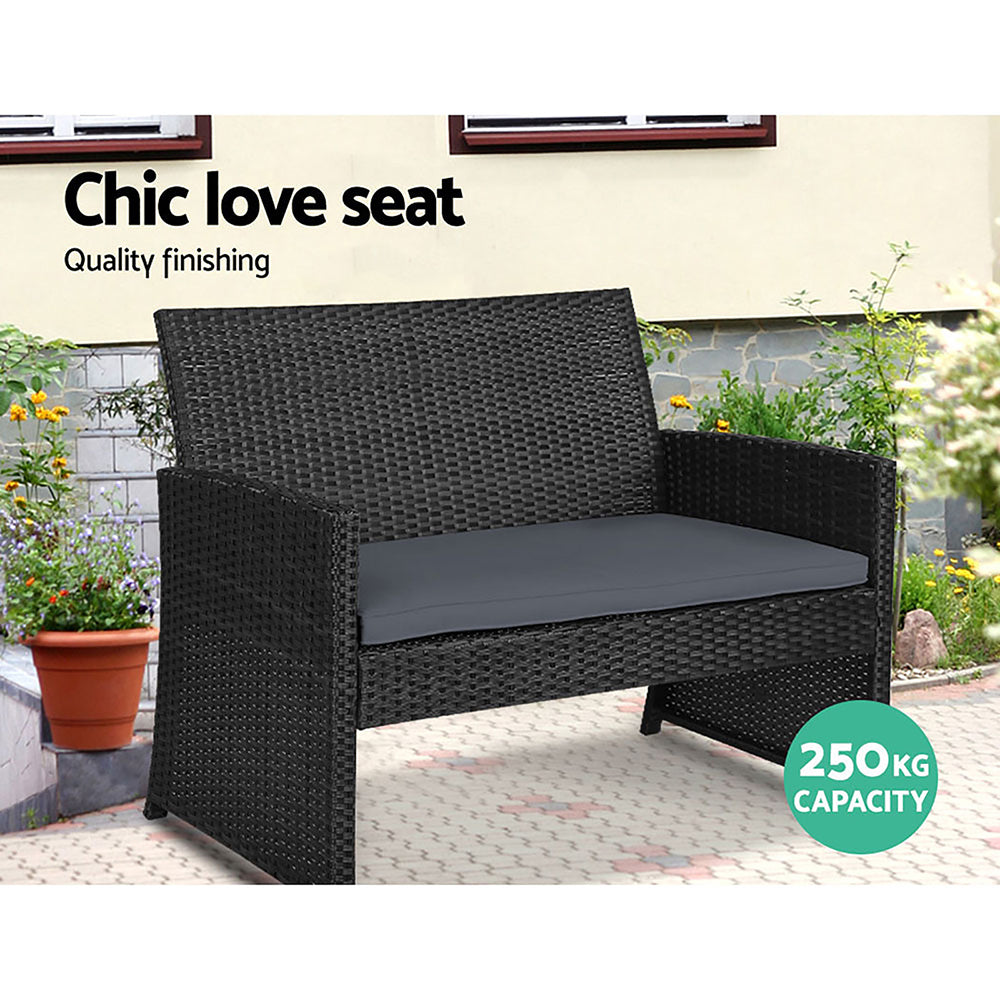 Gardeon 4 PCS Outdoor Sofa Set with Storage Cover Rattan Chair Furniture Black