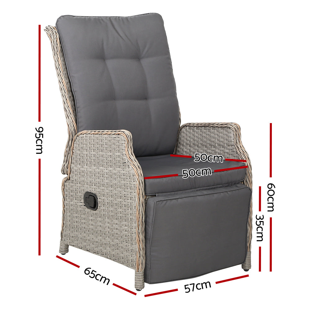 Gardeon Recliner Chairs Sun lounge Wicker Lounger Outdoor Furniture Patio Adjustable Grey