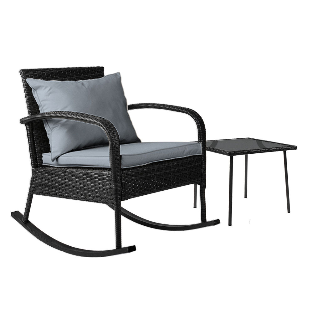 Gardeon 2PC Rocking Chair Table Wicker Outdoor Furniture Patio Lounge Setting