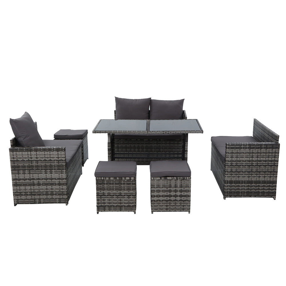 Gardeon Outdoor Dining Set Sofa Lounge Setting Chairs Table Ottoman Grey Cover