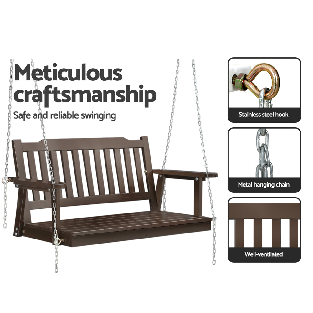 Gardeon Porch Swing Chair with Chain Garden Bench Outdoor Furniture Wooden Brown