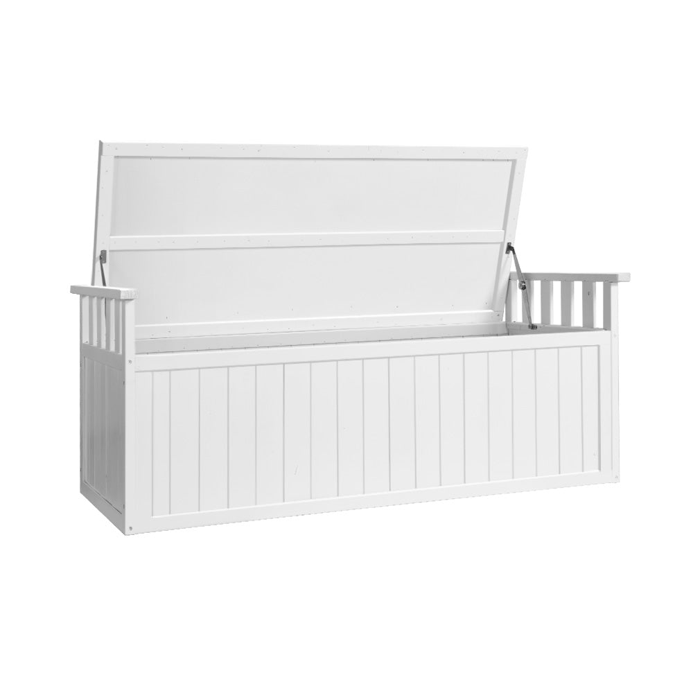 Gardeon Outdoor Storage Bench Box 129cm Wooden Garden Toy Chest Sheds Patio Furniture XL White