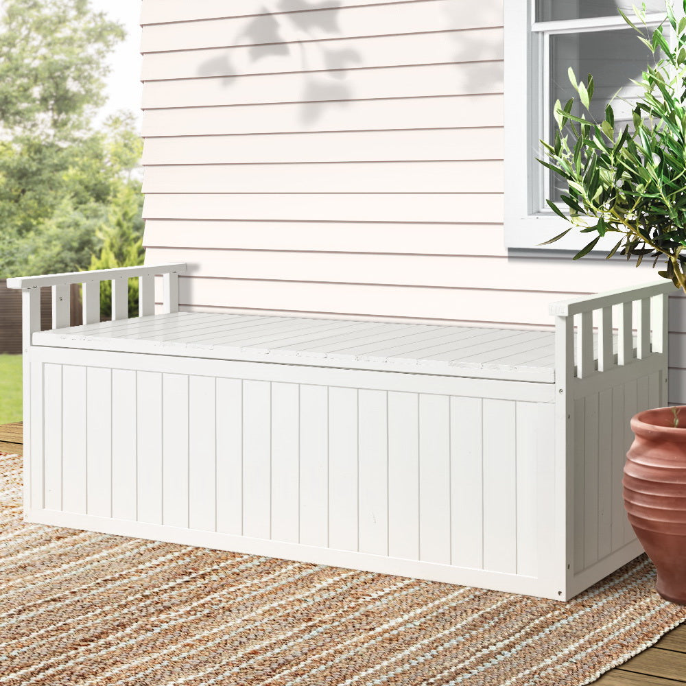 Gardeon Outdoor Storage Bench Box 129cm Wooden Garden Toy Chest Sheds Patio Furniture XL White