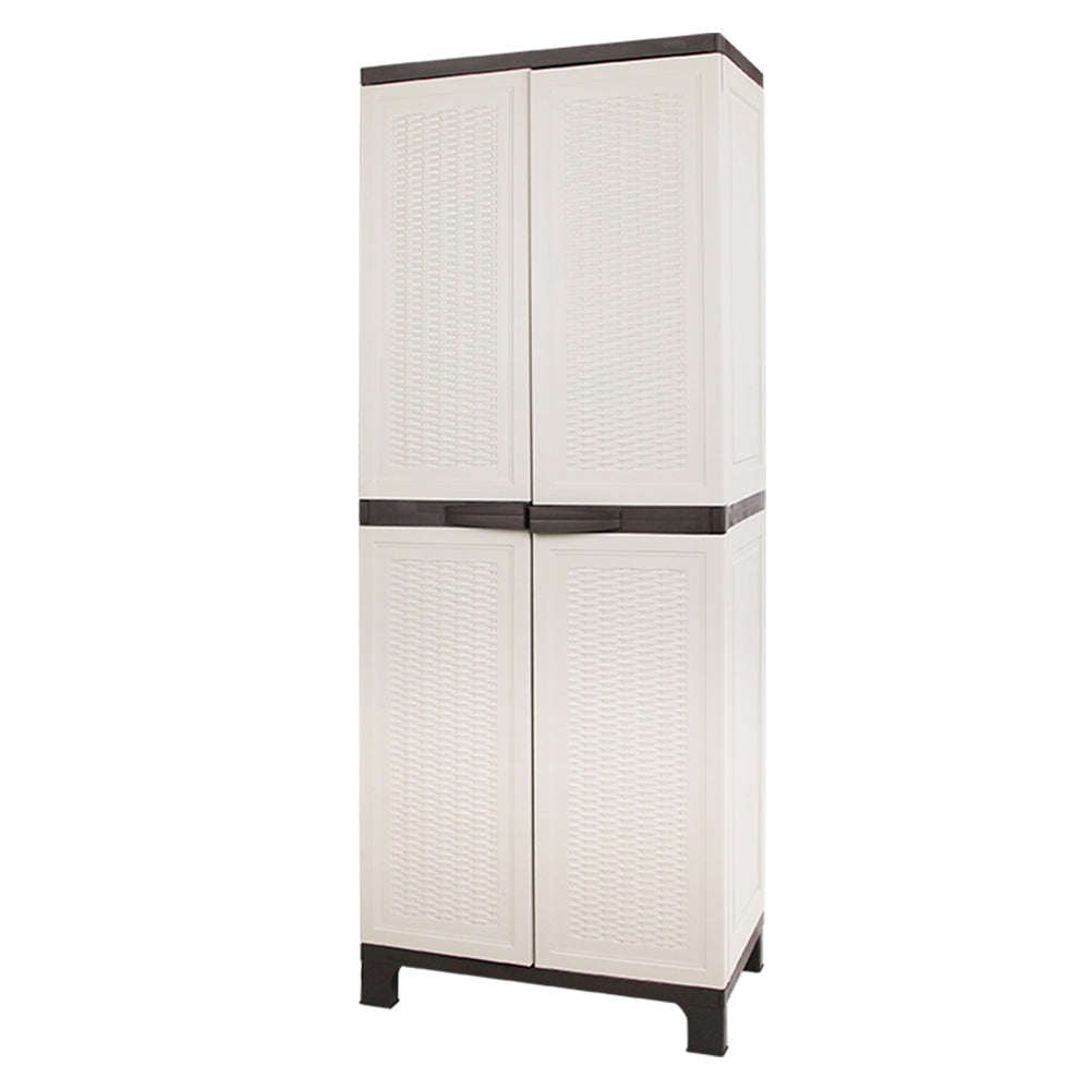 Gardeon Outdoor Storage Cabinet Box 173cm Lockable Cupboard Sheds Adjustable Rattan Beige