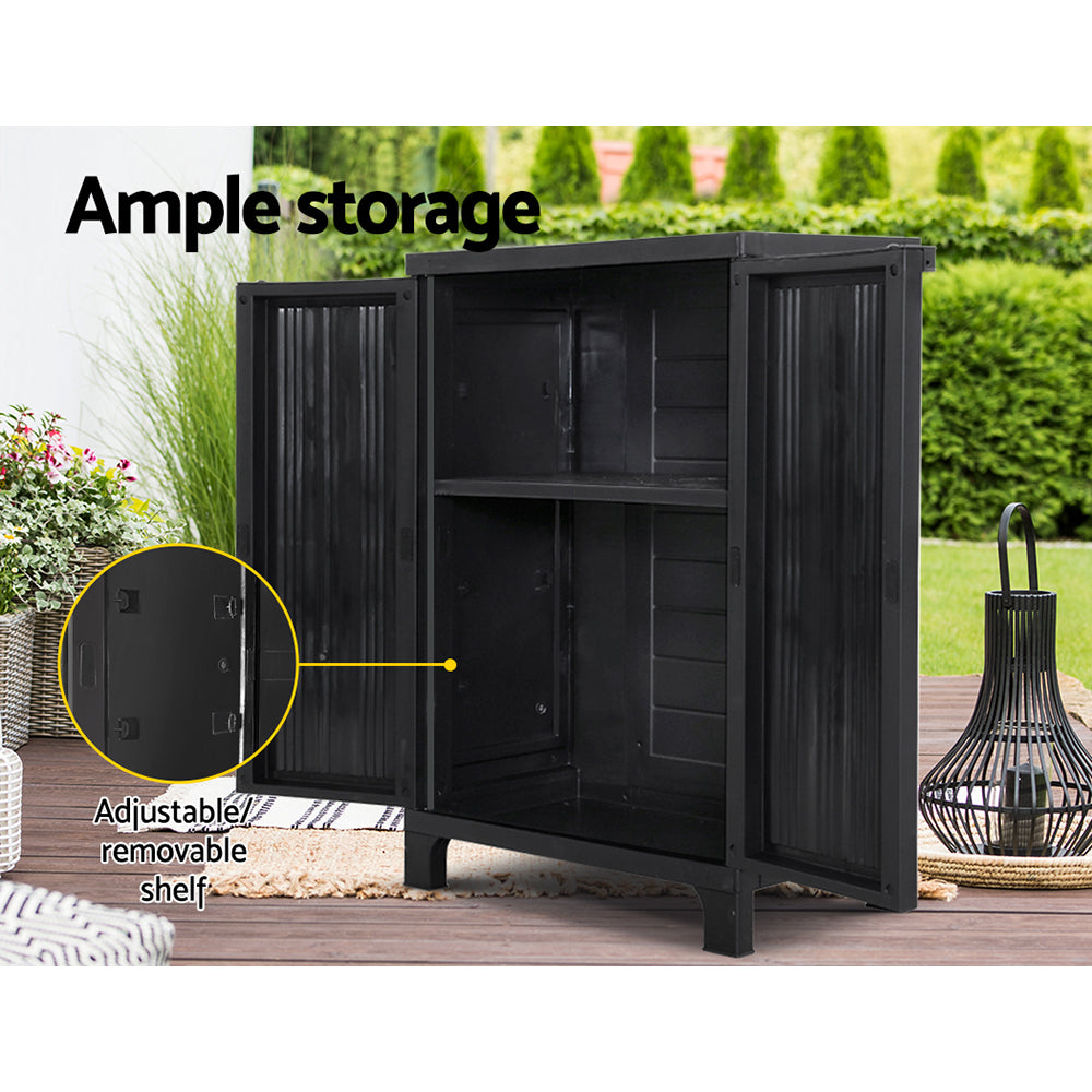 Gardeon Outdoor Storage Cabinet Box 92cm Lockable Cupboard Sheds Garage Adjustable Black