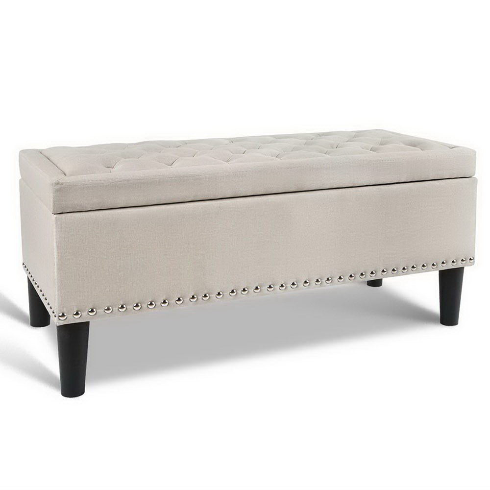 Artiss Storage Ottoman Blanket Box 96cm Linen Taupe