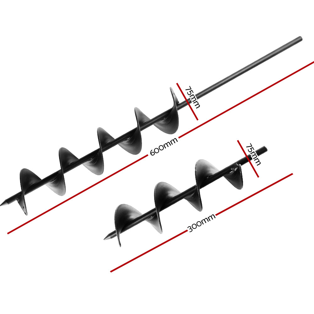 Giantz Power Garden Spiral Auger Hole Digger Earth Drill Bit Φ75x300 & 600mm