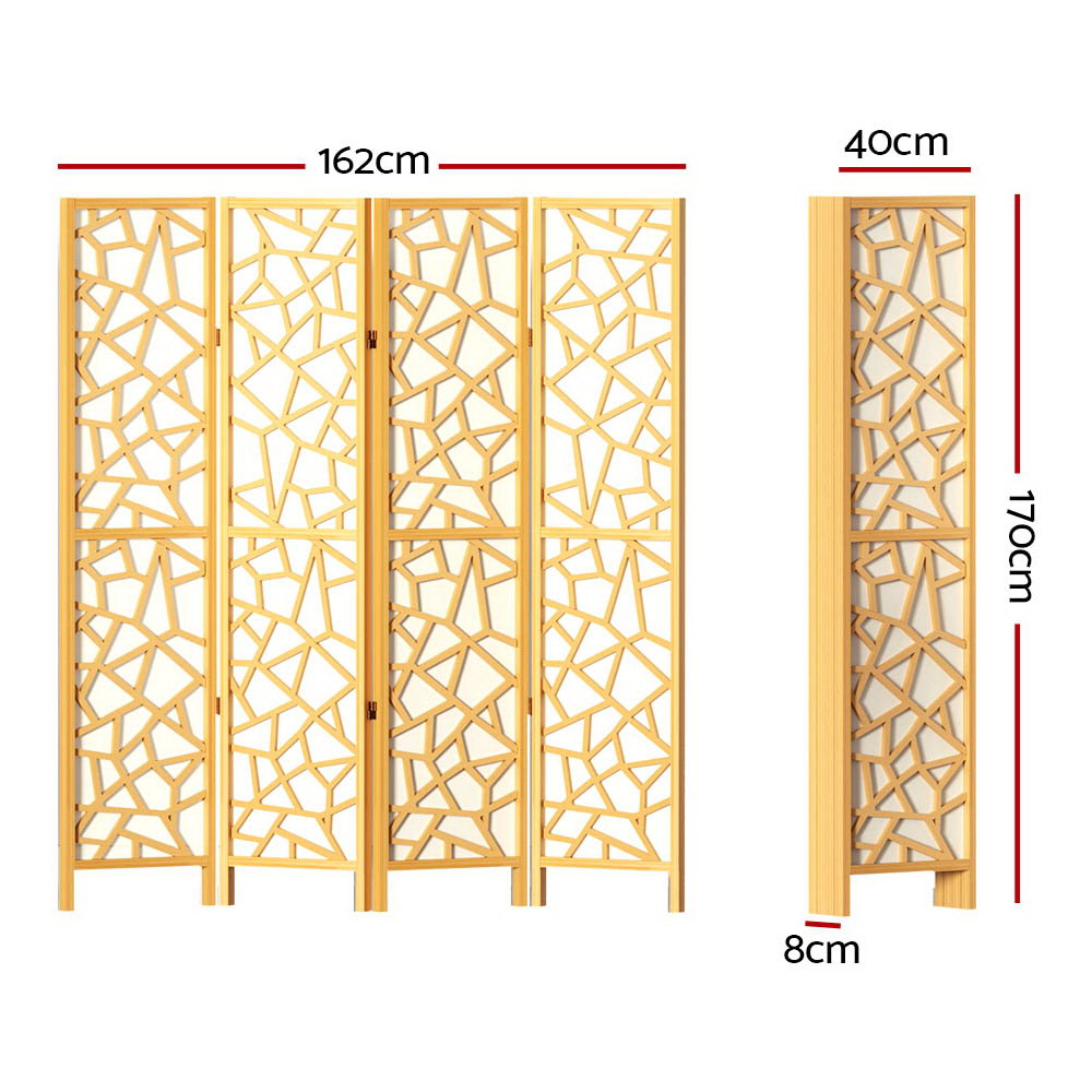 Artiss 4 Panel Room Divider Screen 162x170cm Clover Natural