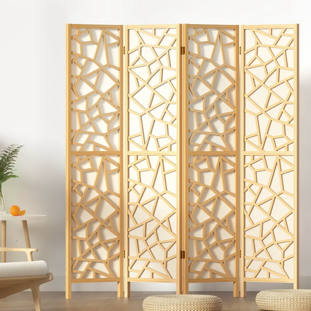 Artiss 4 Panel Room Divider Screen 162x170cm Clover Natural