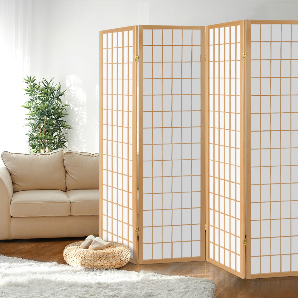 Artiss 4 Panel Room Divider Screen 174x179cm Natural