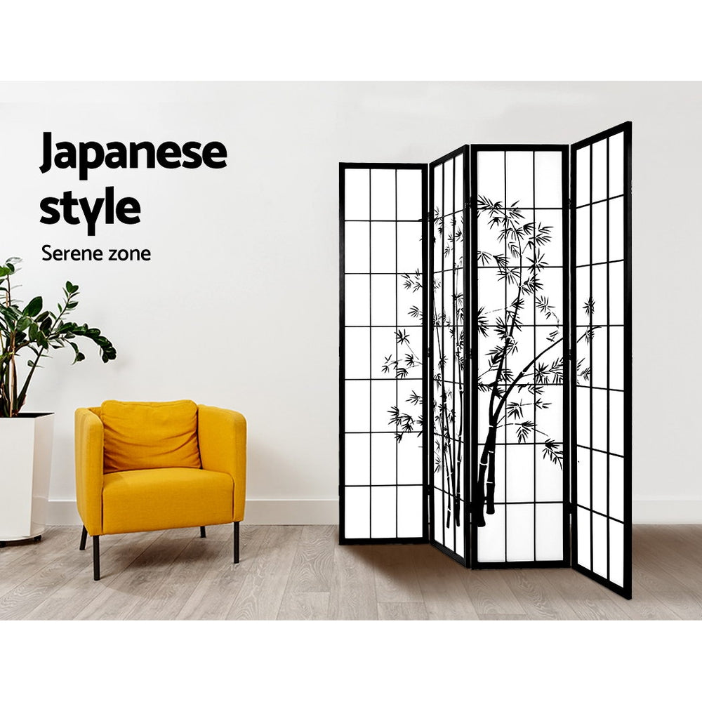 Artiss 4 Panel Room Divider Screen 174x179cm Bamboo Black White