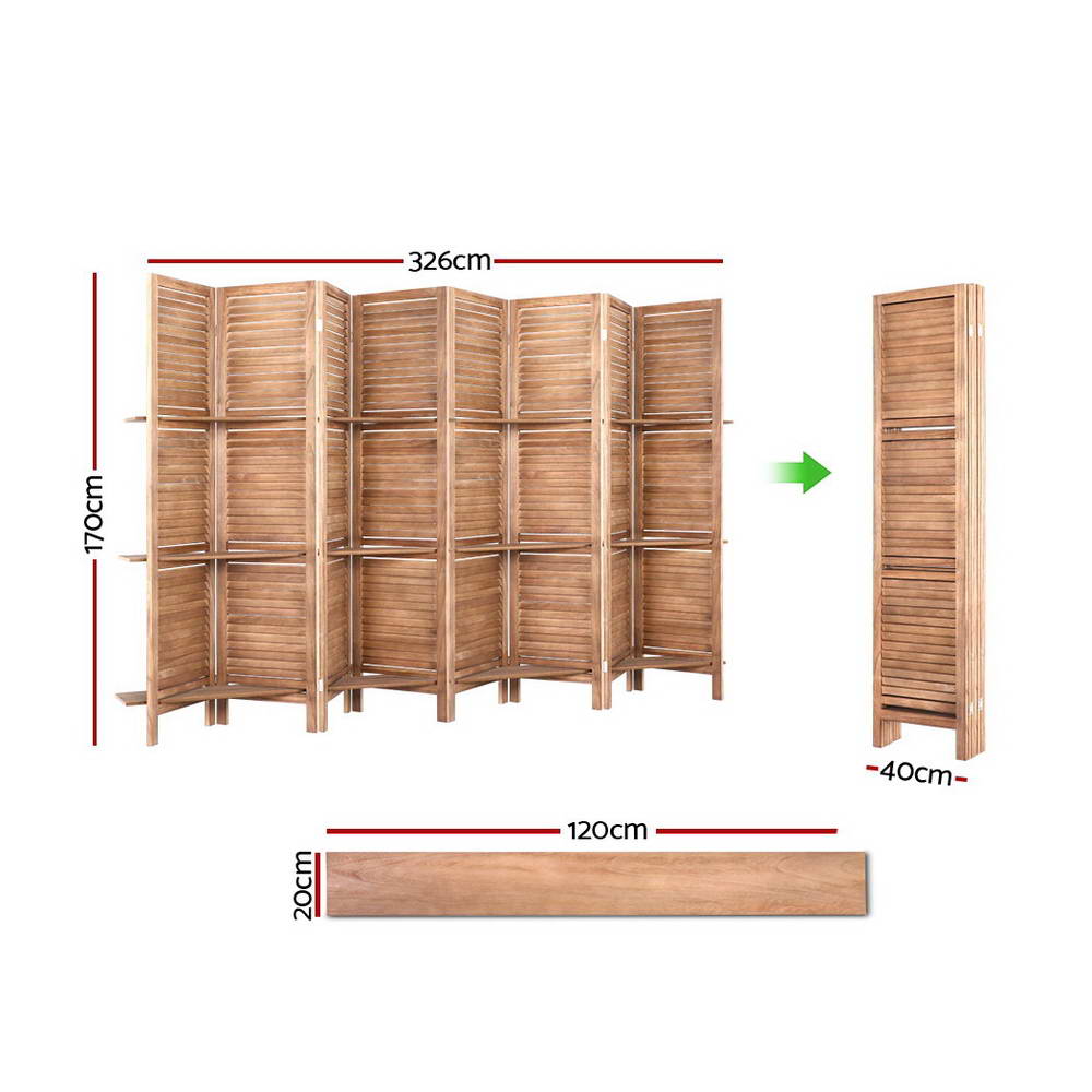 Artiss 8 Panel Room Divider Screen 326x170cm Shelf Oak