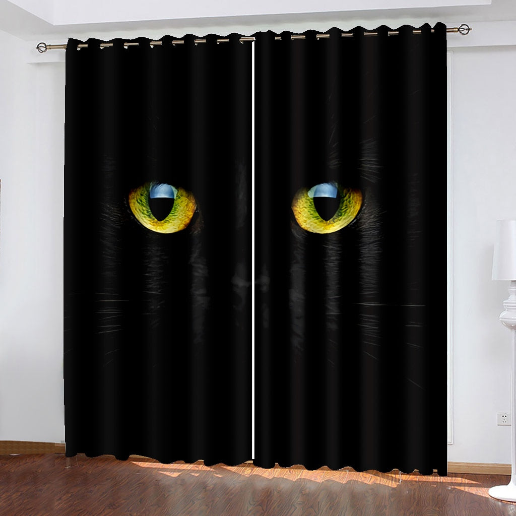 3D Custom Printed Black Cat Eyes Shading Blackout Curtain (4)