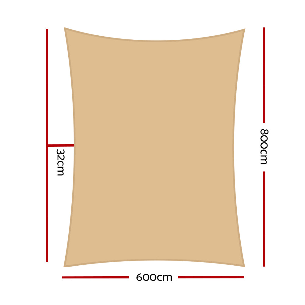 Instahut Shade Sail 6x8m Rectangle 280GSM 98% Sand Shade Cloth