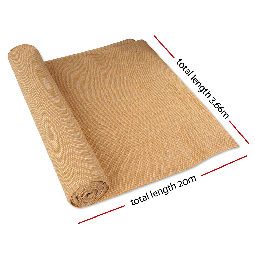 Instahut 90% Shade Cloth 3.66x20m Shadecloth Sail Heavy Duty Beige