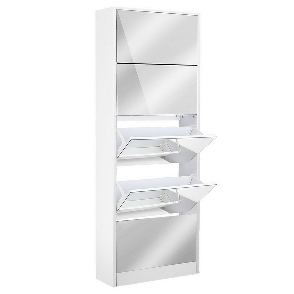 Artiss Shoe Rack Cabinet Mirror 25 Pairs White