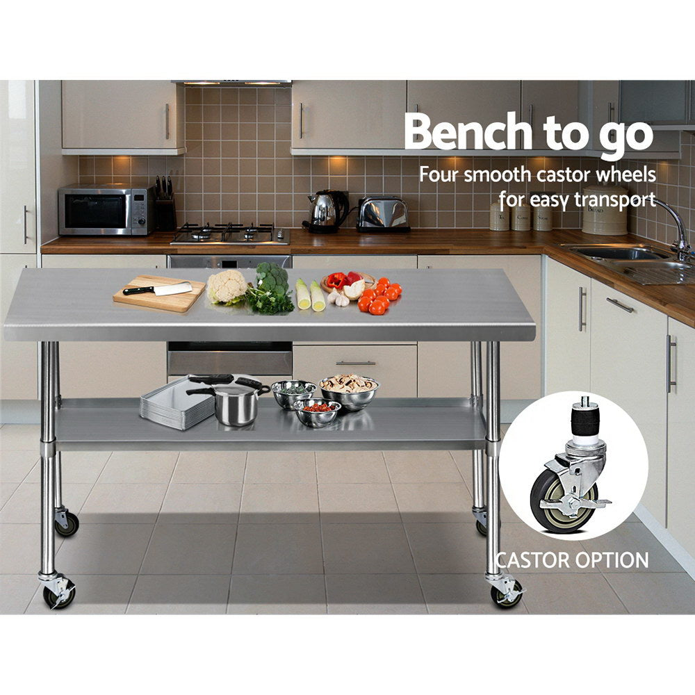 Cefito 1829x760mm Stainless Steel Kitchen Bench with Wheels 430