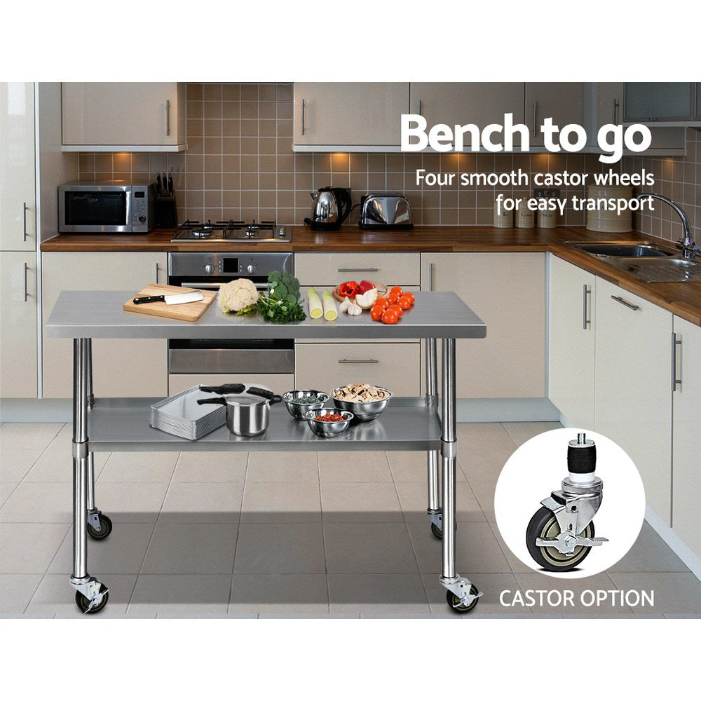 Cefito 1219x610mm Stainless Steel Kitchen Bench with Wheels 430