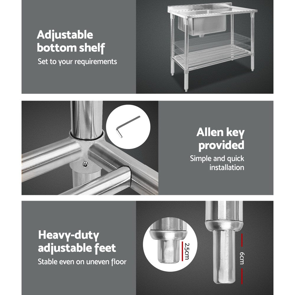 Cefito 100x60cm Stainless Steel Sink Bench Kitchen 304