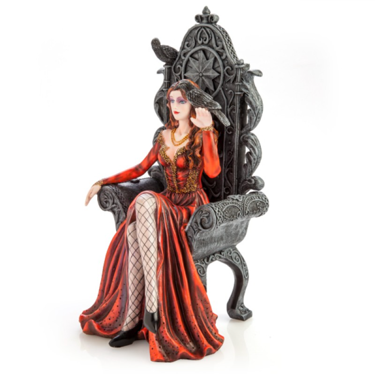 Red Queen on Throne with Raven Figurine