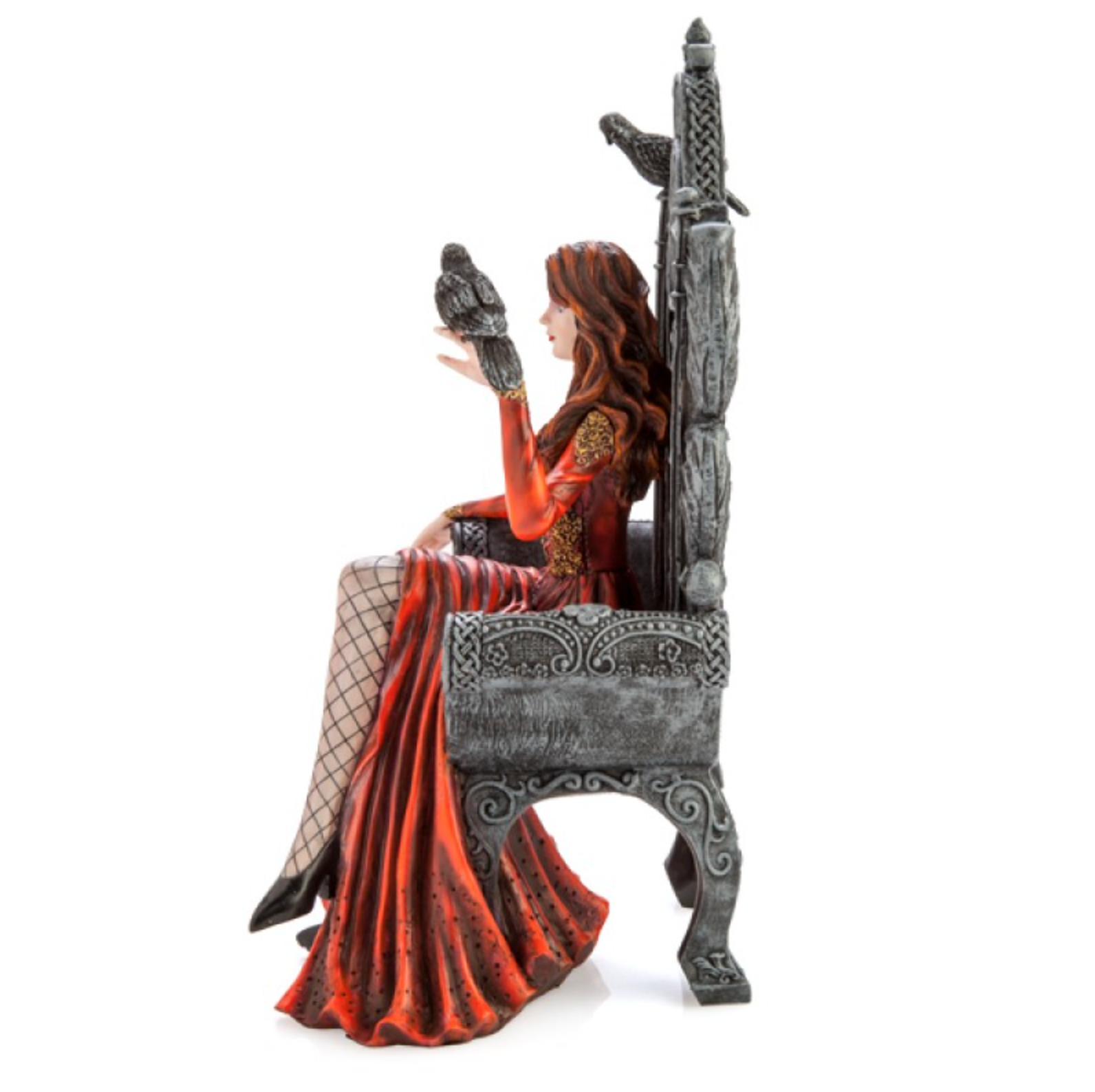 Red Queen on Throne with Raven Figurine