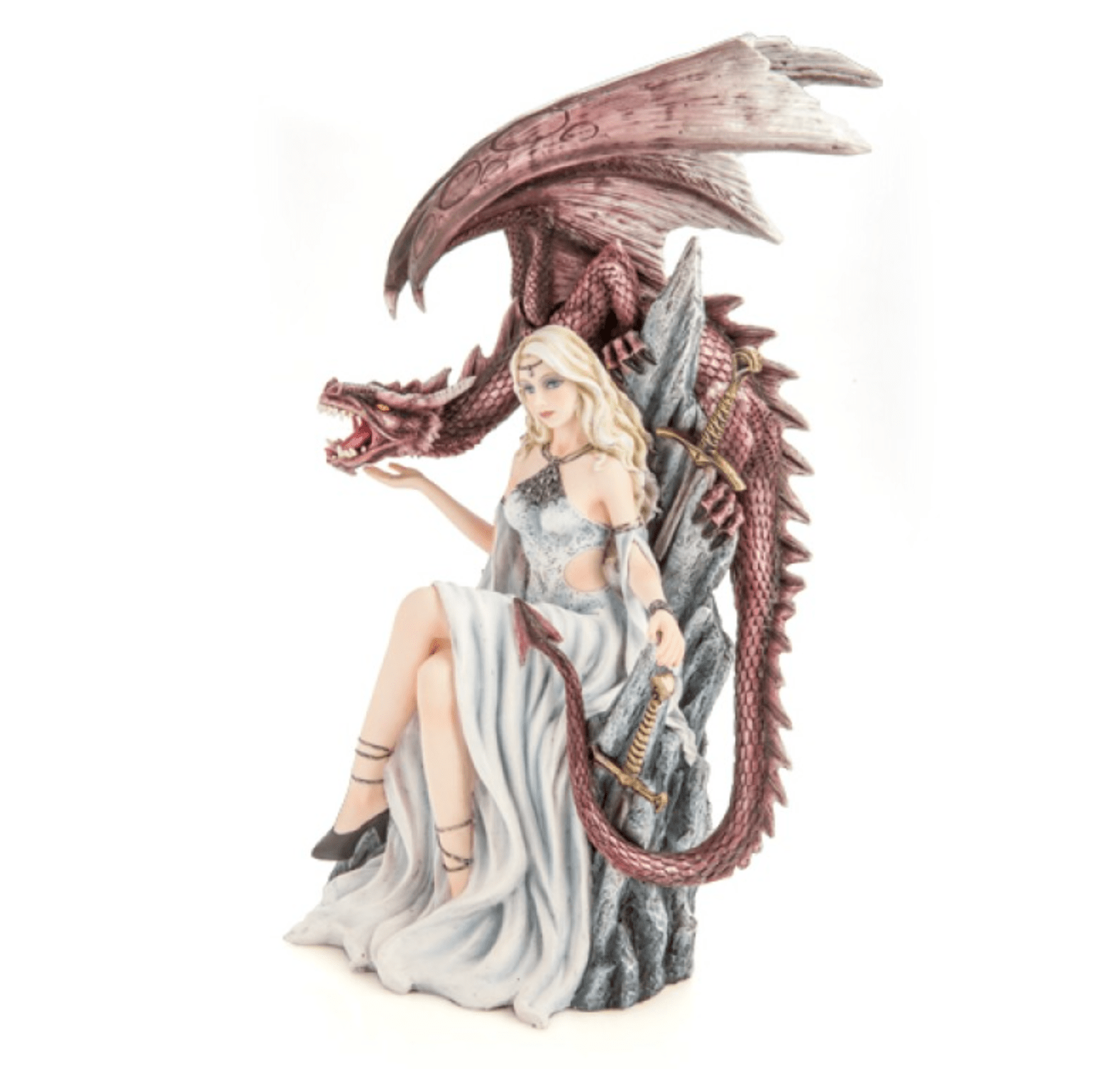 White Queen on Throne with Dragon Figurine