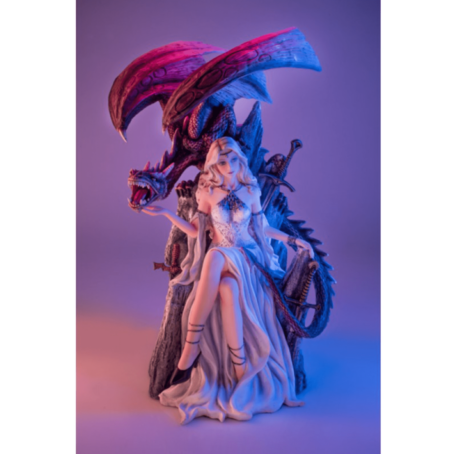 White Queen on Throne with Dragon Figurine