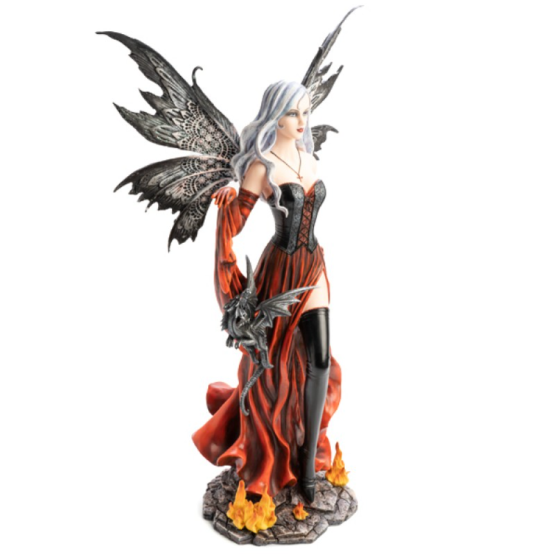 Fire Fairy with Black Dragon Figurine