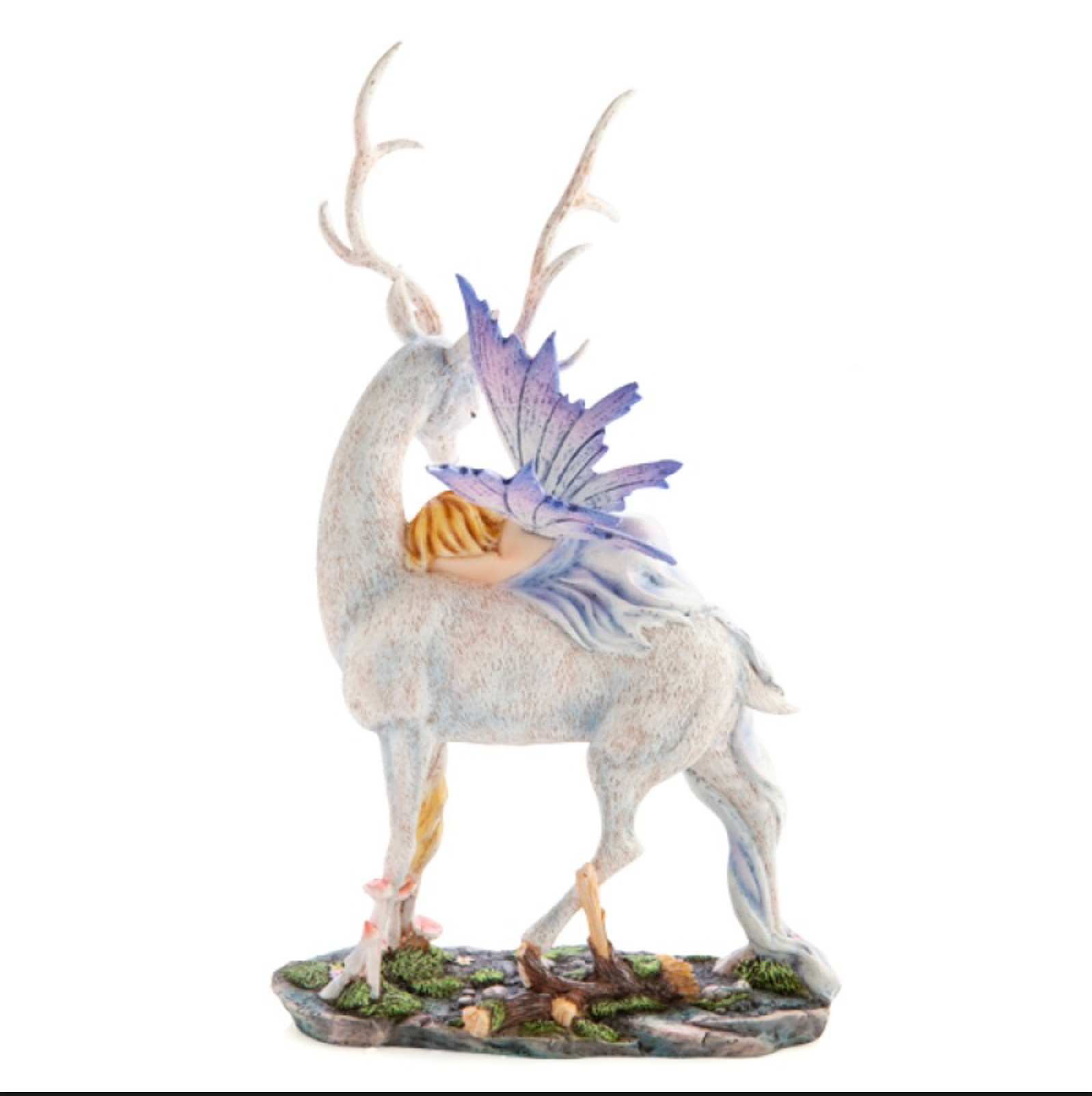 Woodland Fairy sleeping on Snow Deer Figurine