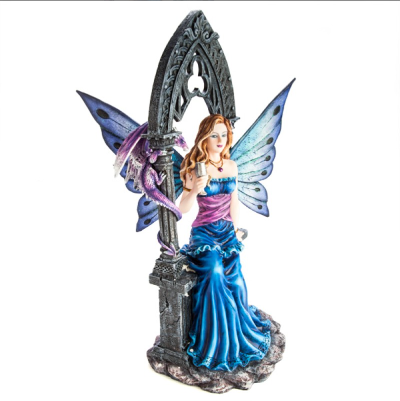 Fairy in Blue Dress under Stone Arch Figurine