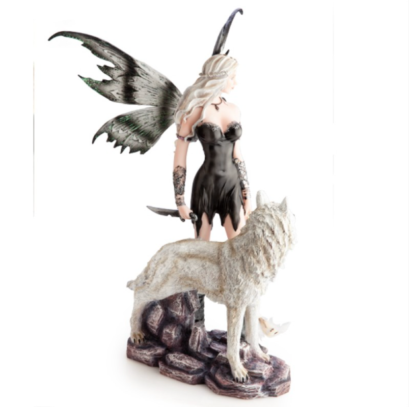 Dreamcatcher Fairy with White Wolf Figurine