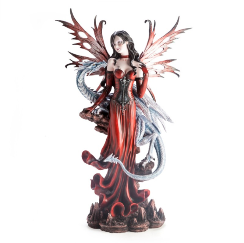 Large Red Fairy Figurine With Dragon