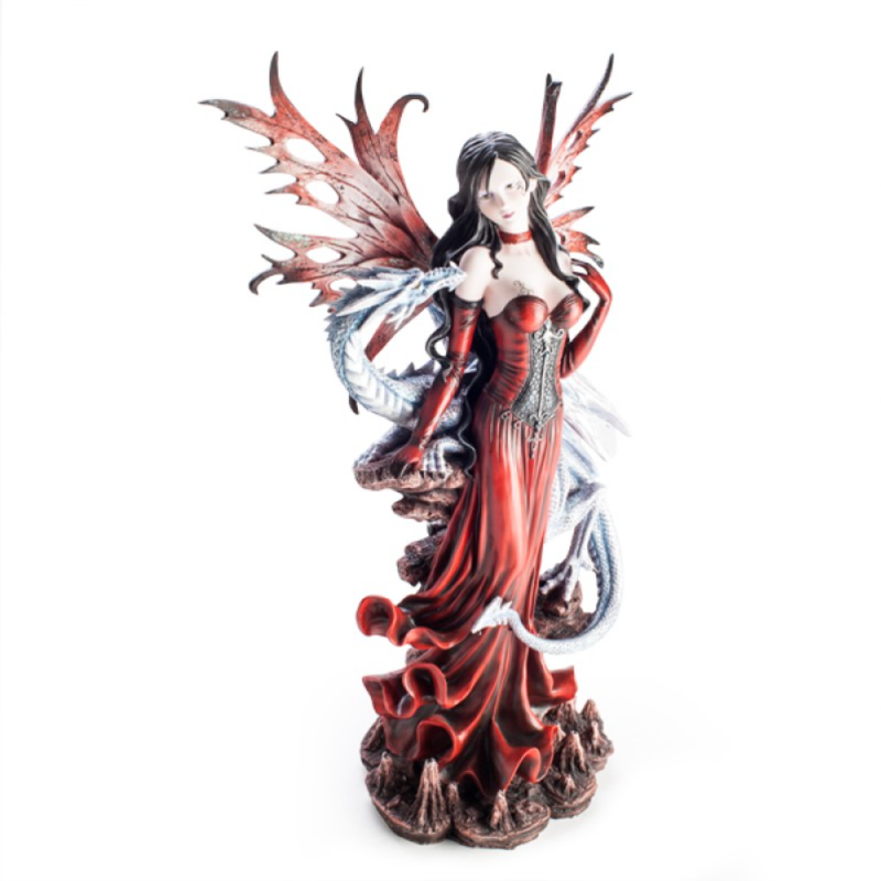 Large Red Fairy Figurine With Dragon