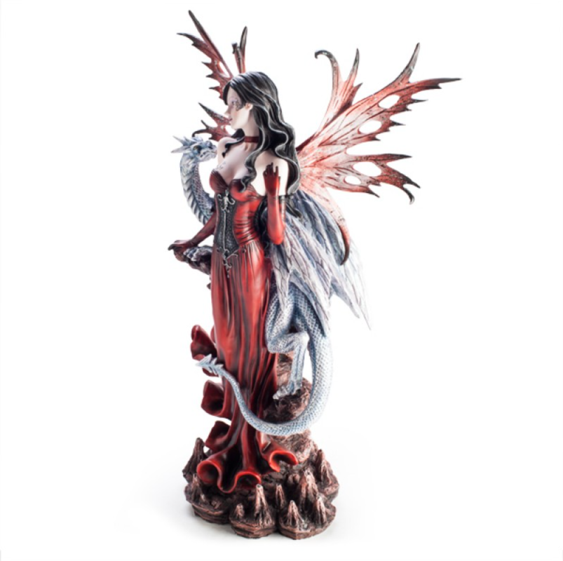 Large Red Fairy Figurine With Dragon