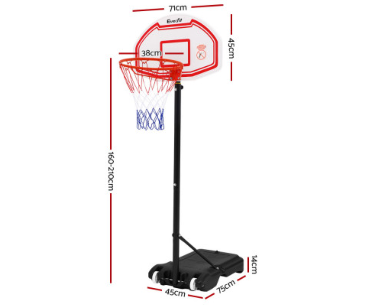 Everfit 2.1M Basketball Hoop Stand System Adjustable Portable Pro Kids White