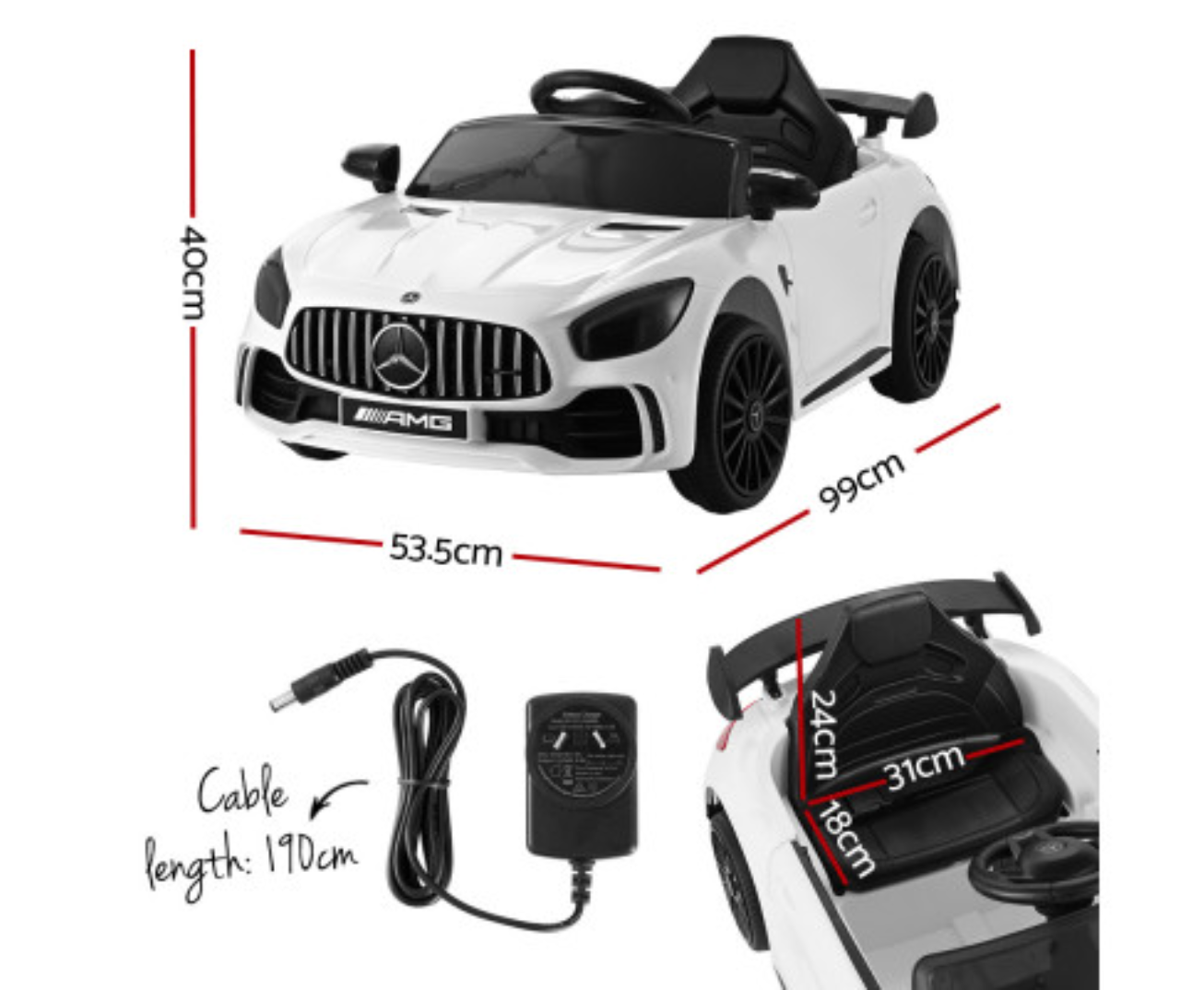 Kids Electric Ride On Car Mercedes-Benz AMG GTR Licensed Toy Cars Remote White