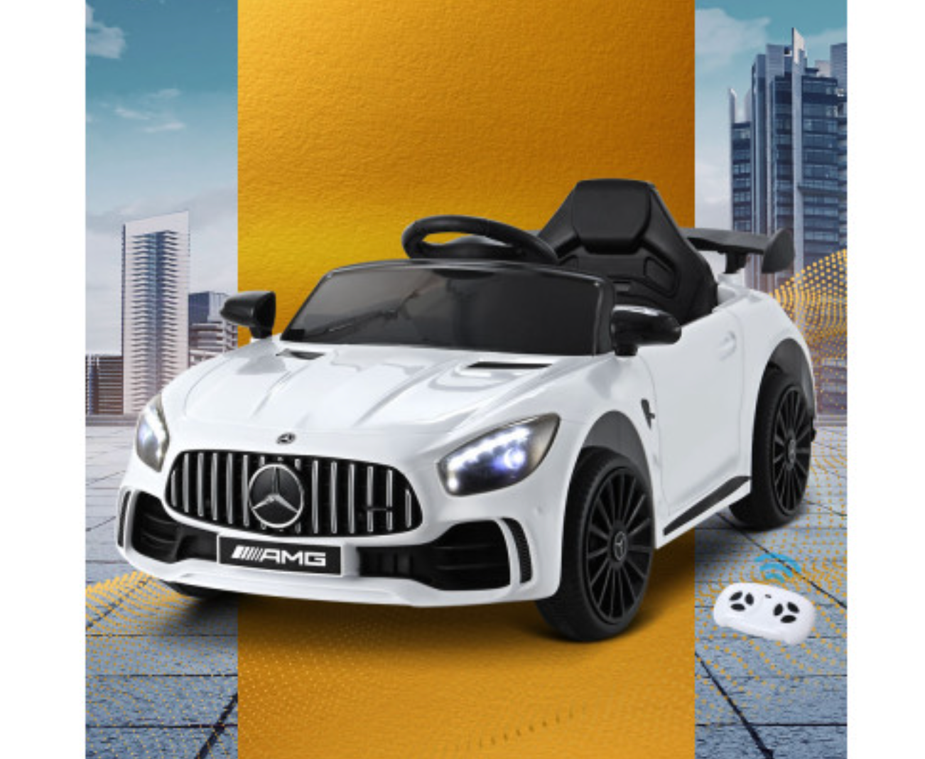 Kids Electric Ride On Car Mercedes-Benz AMG GTR Licensed Toy Cars Remote White