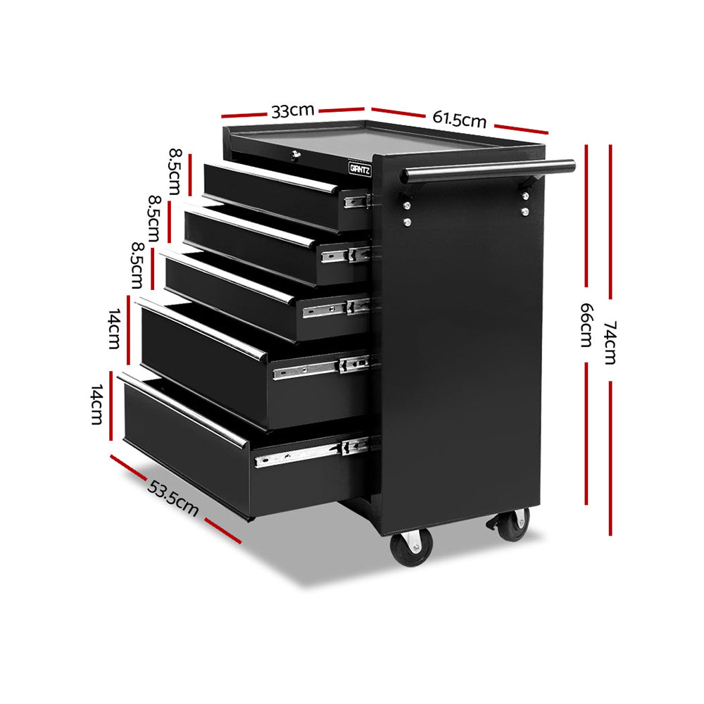 Giantz 5 Drawer Tool Box Cabinet Chest Trolley Box Garage Storage Toolbox Black